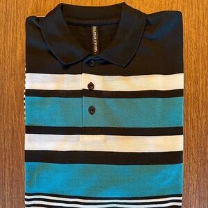 Polo with Black and Teal Stripes